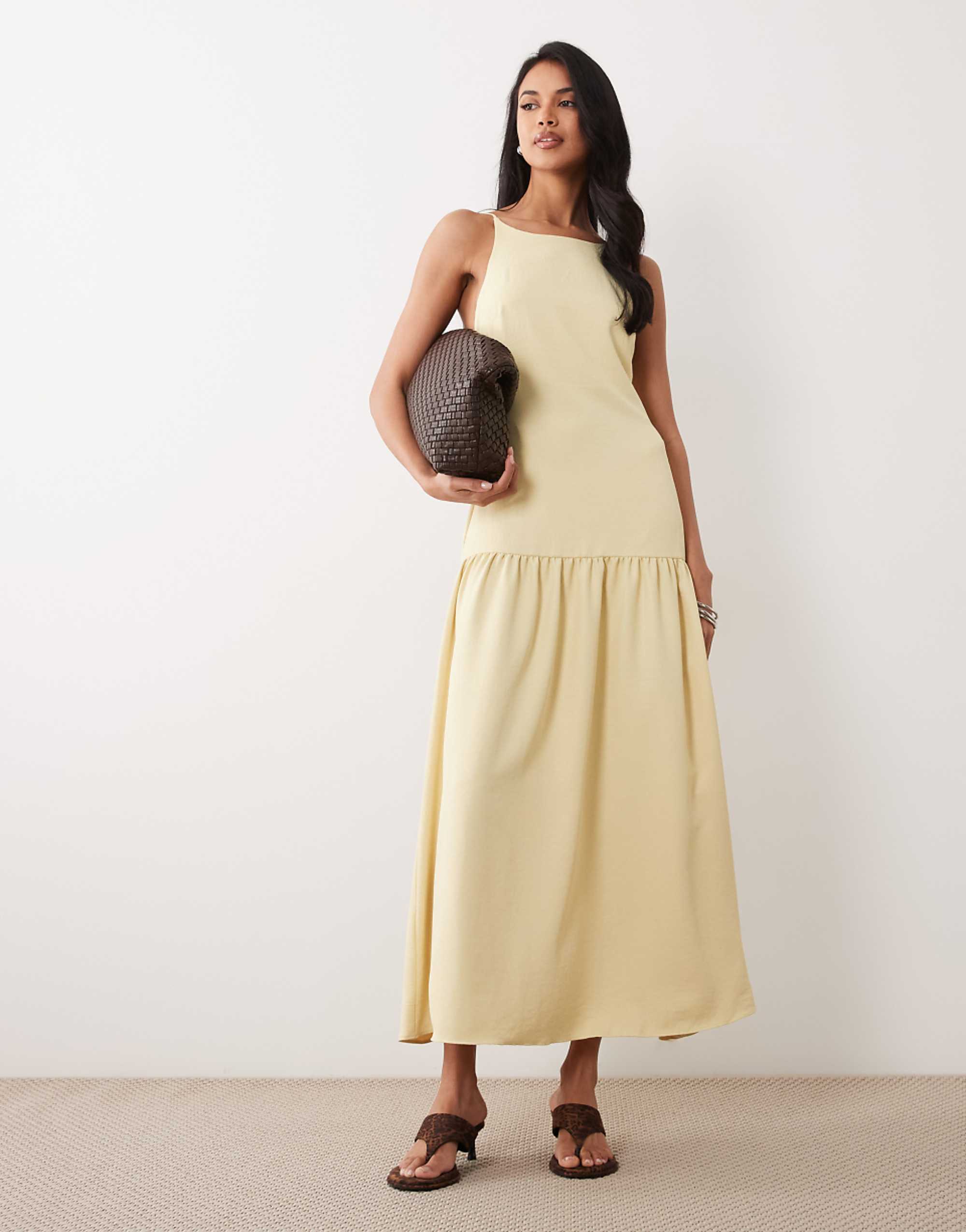 Asos Design Scoop Neck Dropped Waist Cami Midaxi Dress in Buttermilk
