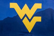 West Virginia University logo on a blue background.