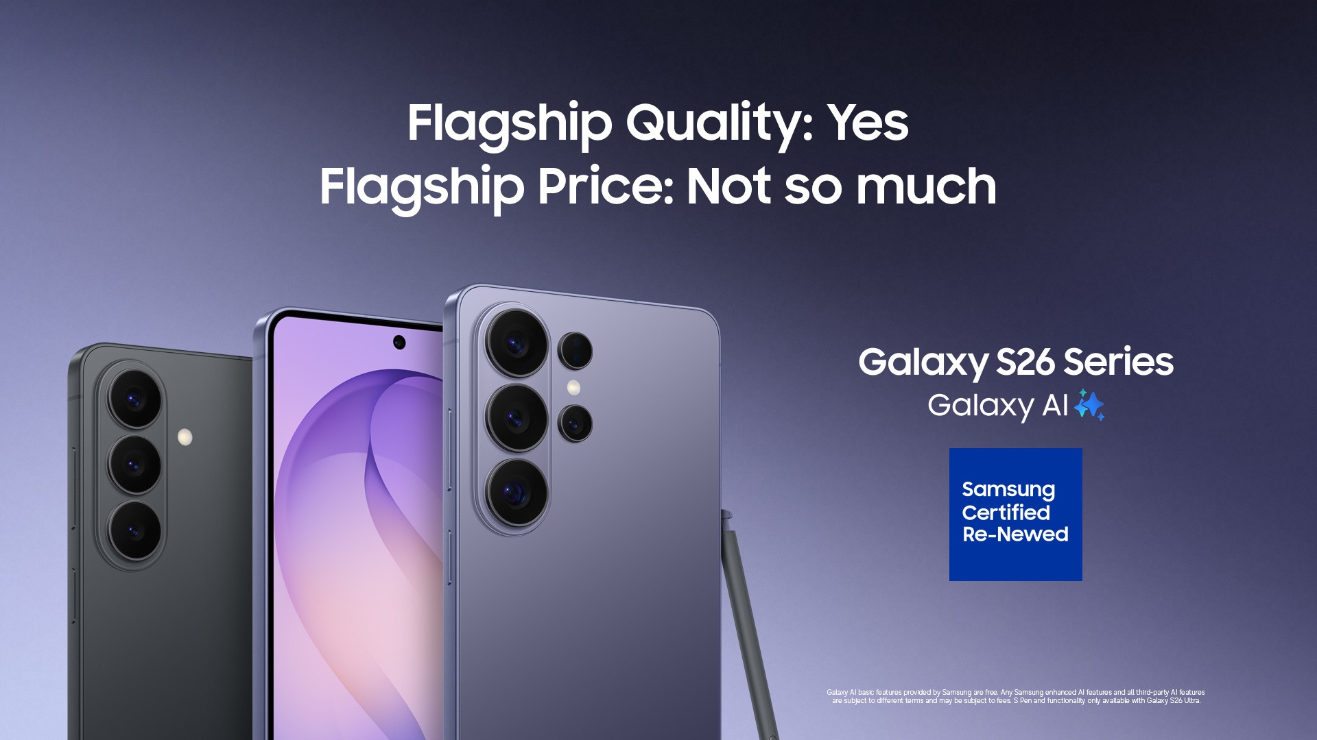 Samsung's Certified Re-Newed (refurbished phone) program welcomes the Galaxy S26 series are slightly lower prices.