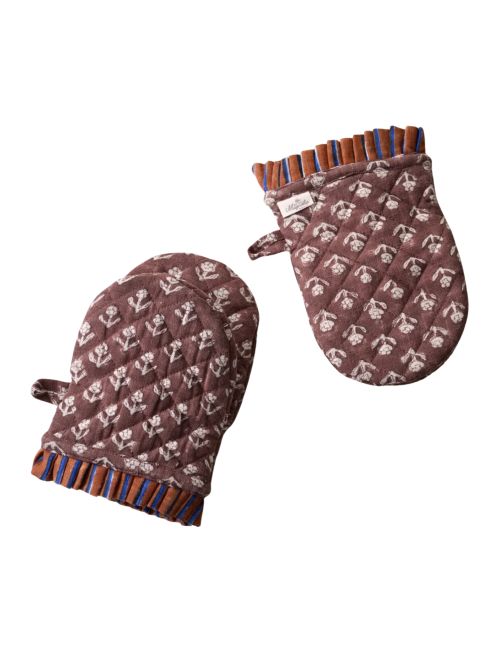 Chocolate Cosmos Block Printed Oven Mitts