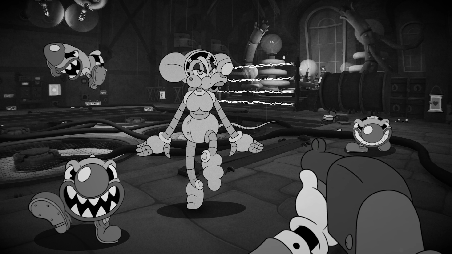 Mouse: P.I. For Hire screenshot showcasing a robotic maid and other enemies
