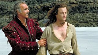 Sean Connery and Christopher Lambert stand on a beach in Highlander