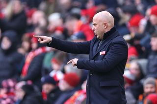 Arne Slot manager / head coach of Liverpool during the Premier League match between Liverpool FC and Wolverhampton Wanderers FC at Anfield on February 16, 2025 in Liverpool, England.