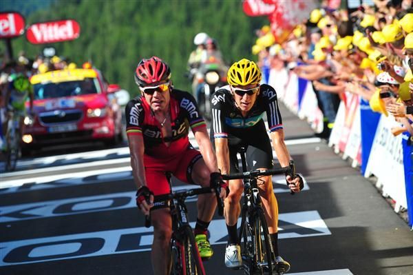 Pre-race favourites Cadel Evans (left) and Bradley Wiggins now lead the GC standings