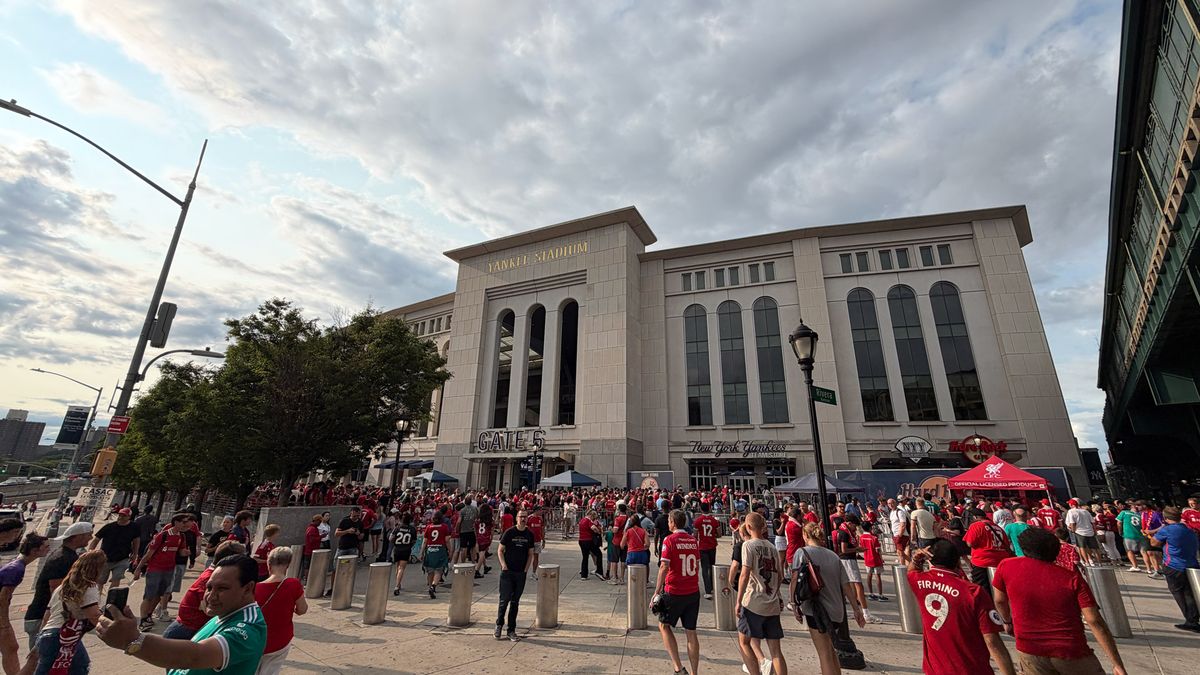 Wrexham and Liverpool fans outside Yankee Statium