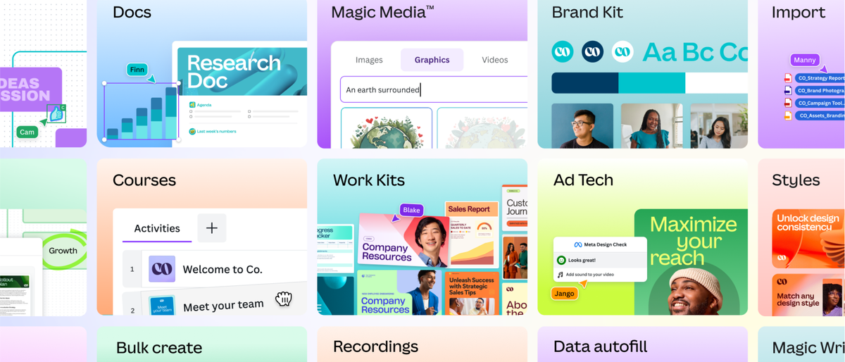 Collage of Canva workplace tools 