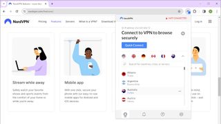 NordVPN's browser extension interface