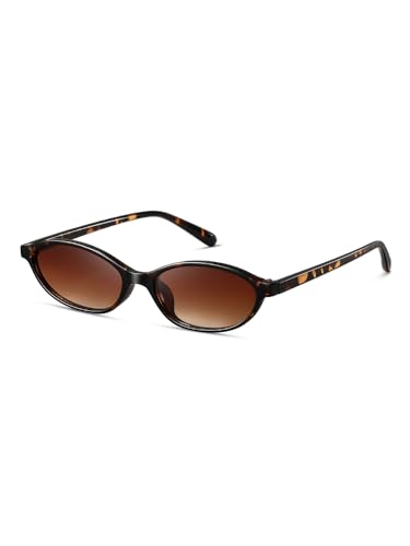 Kimorn Oval Sunglasses for Women Chic Cat Eye 90s Narrow Shades Trendy Uv Protection Sun Glasses (tortoiseshell/brown)