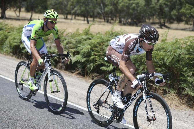 The day's break: Axel Domont (Ag2r-La Mondiale) and Cameron Wurf (Cannondale)