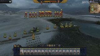 Total War: Pharaoh battle overview in rain