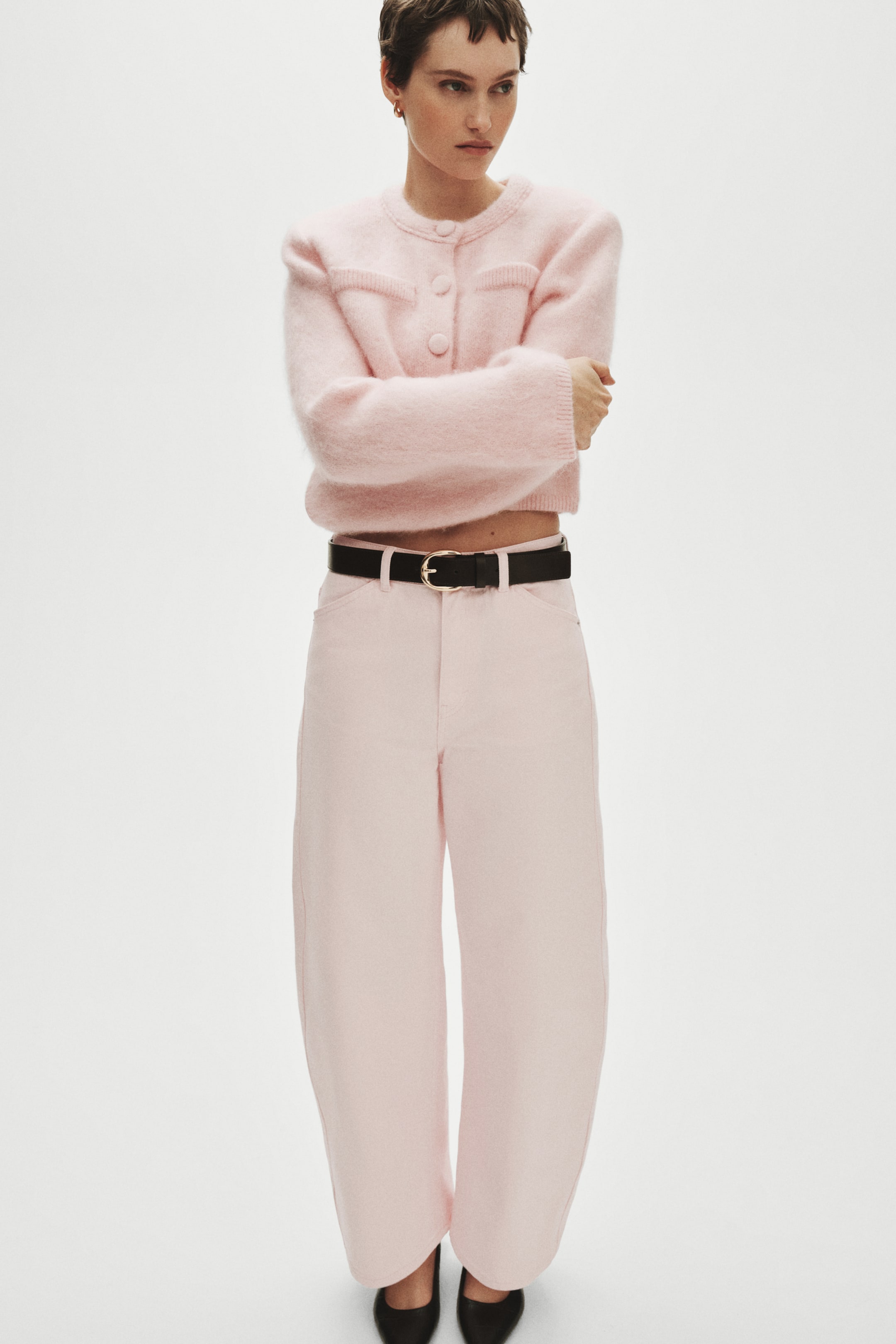 Barrel Regular Waist Ankle Jeans - Light Pink
