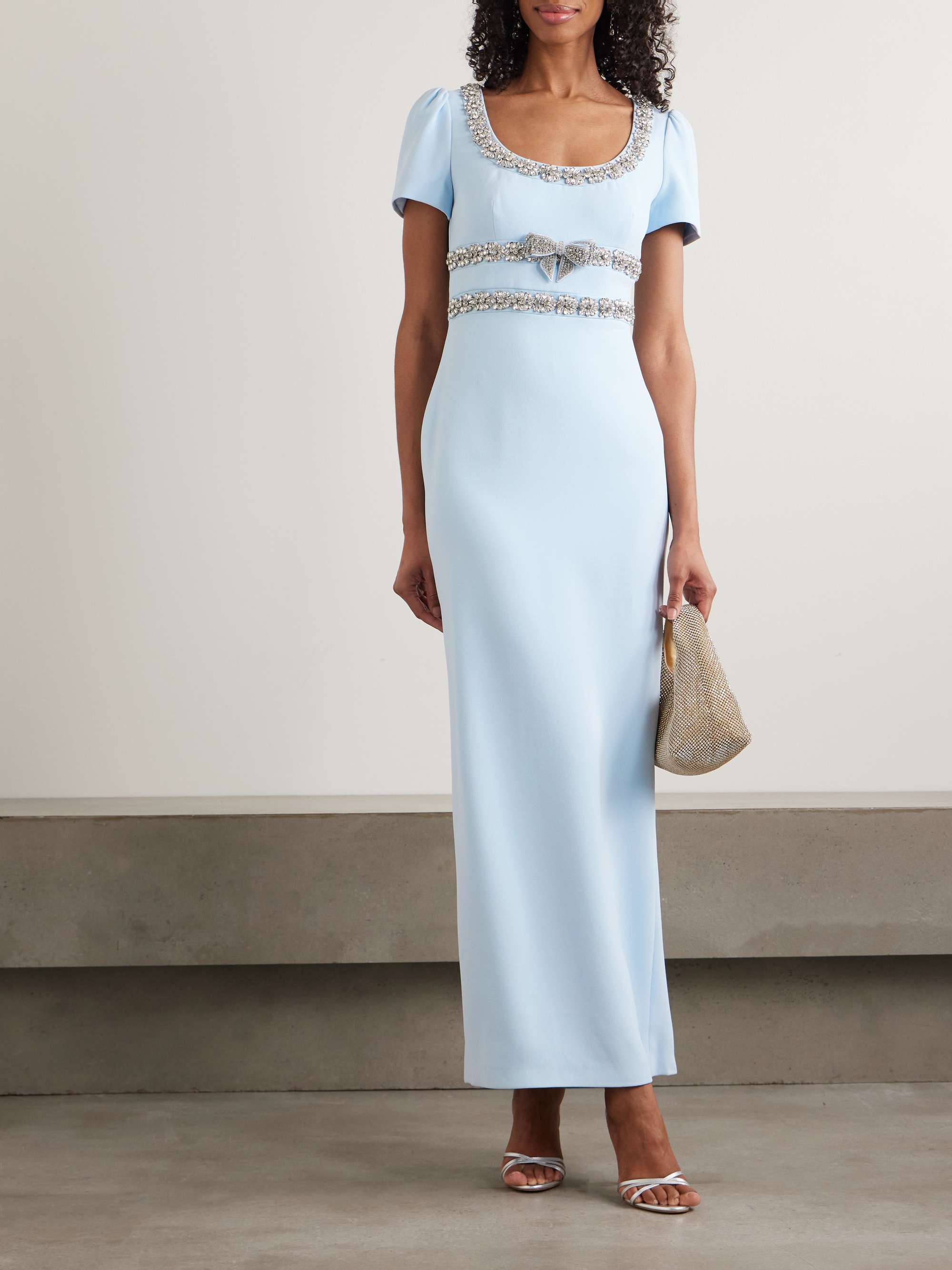 Bow-Detailed Crystal-Embellished Crepe Maxi Dress