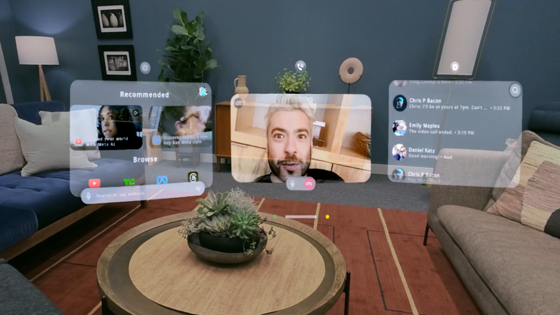 A view of the multitasking UI inside Meta Orion AR Glasses