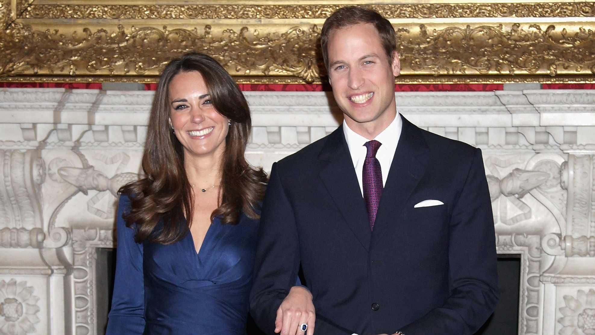 Prince William and Kate Middleton pose for photographs in the State Apartments of St James Palace on November 16, 2010