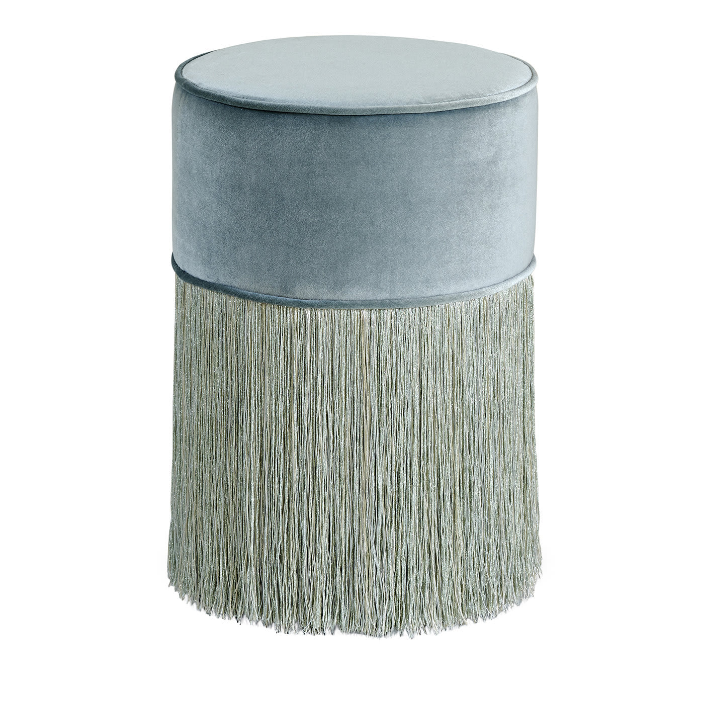 Sparkle Light Blue Pouf With Light Blue and Silver Fringe