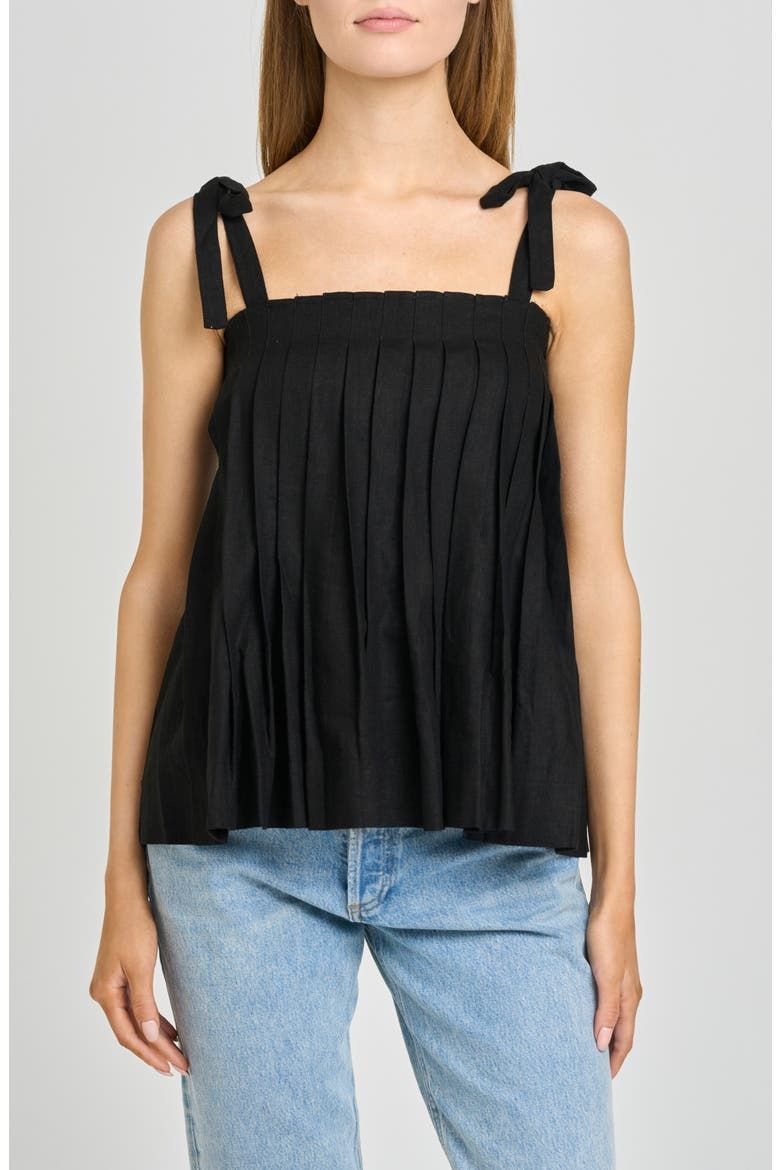 Stevie Pleated Tie Shoulder Babydoll Top