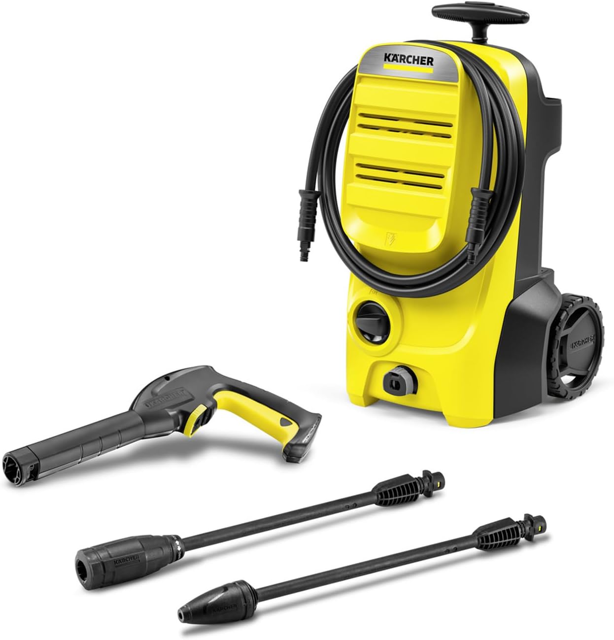 Kärcher K 4 Classic Pressure Washer, Pressure: Max. 130 Bar, Flow Rate: 420 L/h, Area Coverage: 30 M²/h, Water Filter, Weight: 4.6 Kg, High-Pressure Hose and Gun, Dirt Blaster, Spray Lance