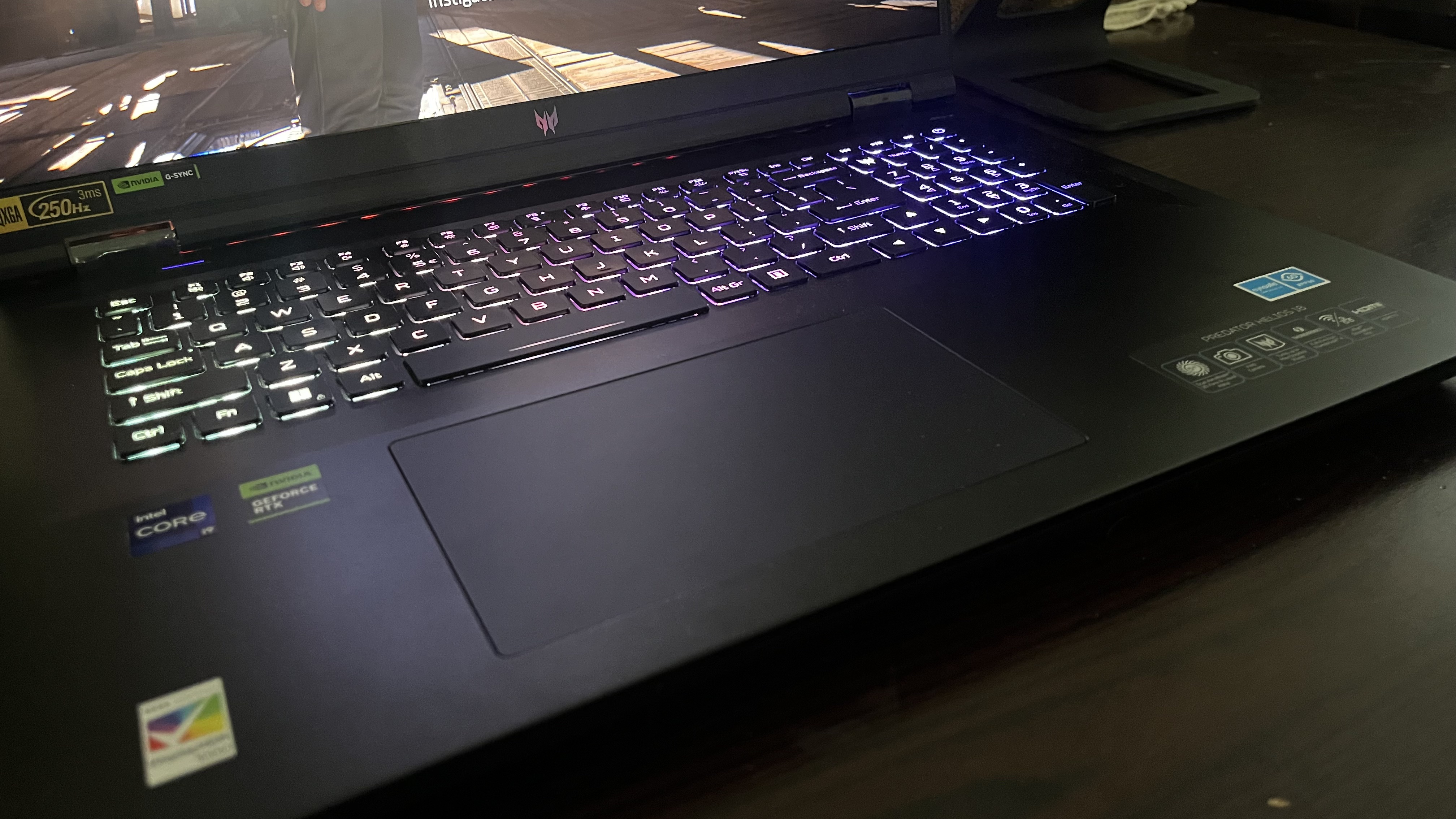 Acer Predator Helios 18 keyboard and track pad