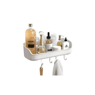 LUXEAR Shower Caddy in white with hooks and accessories