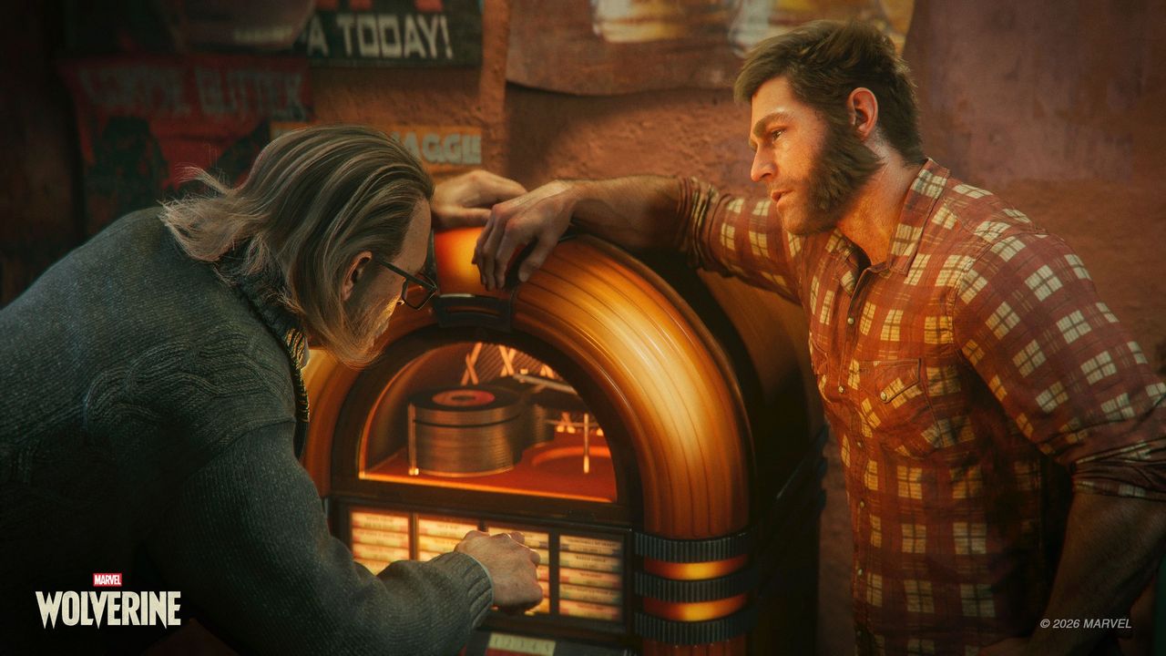Logan hangs out at a jukebox in Marvel's Wolverine for PS5