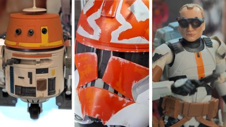 Star Wars Chatter Back Chopper, Ahsoka's Clone Trooper Helmet, and Black Series Tech