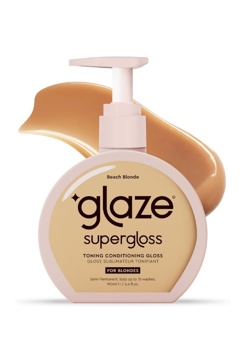 Glaze Supergloss Color Conditioning Gloss With Dispensing Pump &amp;ndash; Hydrating Semi-Permanent Color Hair Gloss &amp;amp; Shine Boost &amp;ndash; for Medium to Dark Blonde Hair &amp;ndash; 6.4 Fl Oz - Beach Blonde