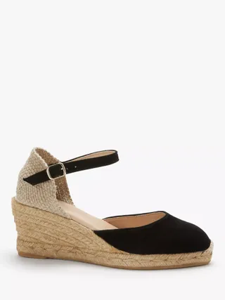 John Lewis Lloret Suede Espadrille Sandals, Black