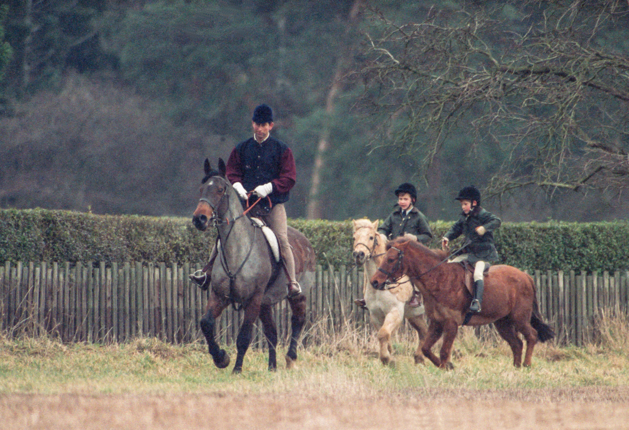 Prince William riding a horse on the Sandringham estate in 1990