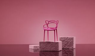 Barbie collection pink chair on a pink block
