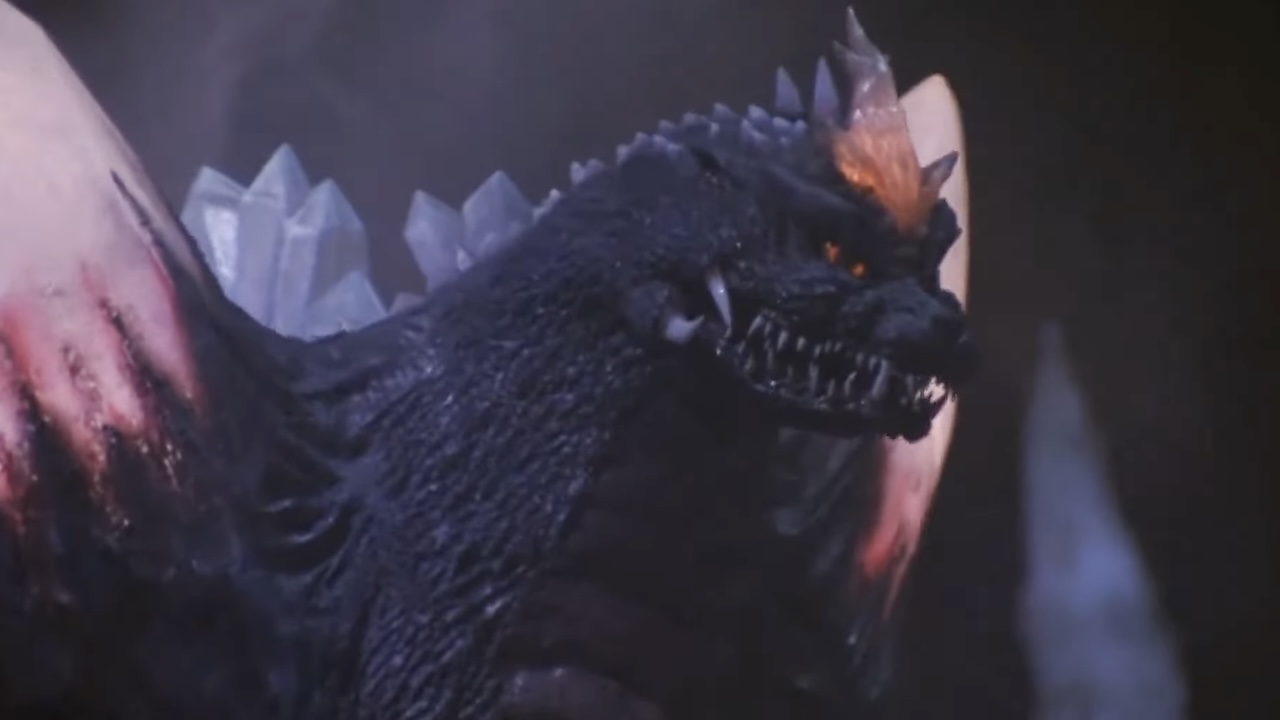 SpaceGodzilla on a rampage in the Godzilla vs. SpaceGodzilla movie