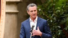 California Gov. Gavin Newsom (D) speaks at a Vogue event in West Hollywood, California, on March 26, 2025.