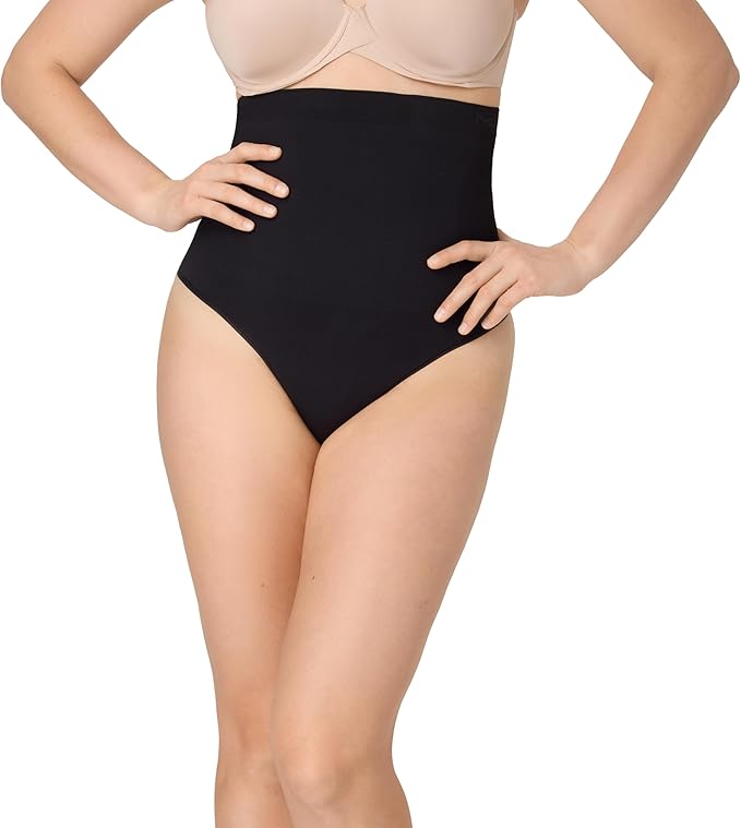Maidenform, Maidenform Women&#039;s Seamless, Tummy High-Waist Thong, Firm Control Shapewear Panty, Black, X-Large