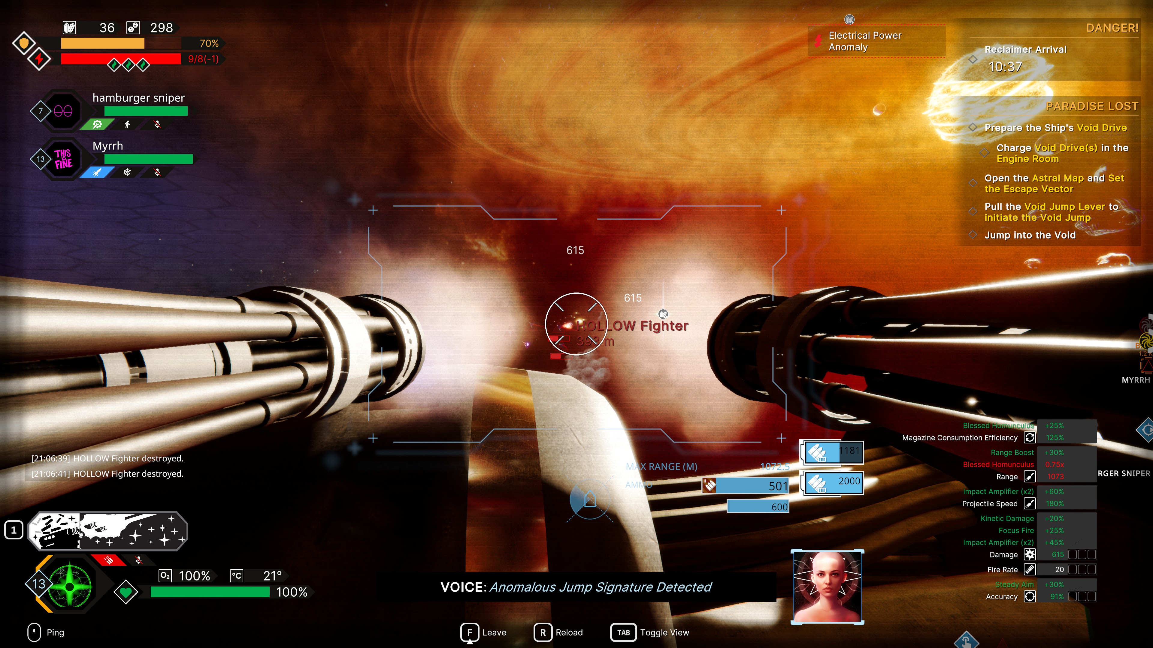 Firing twin miniguns at enemy spacecraft.