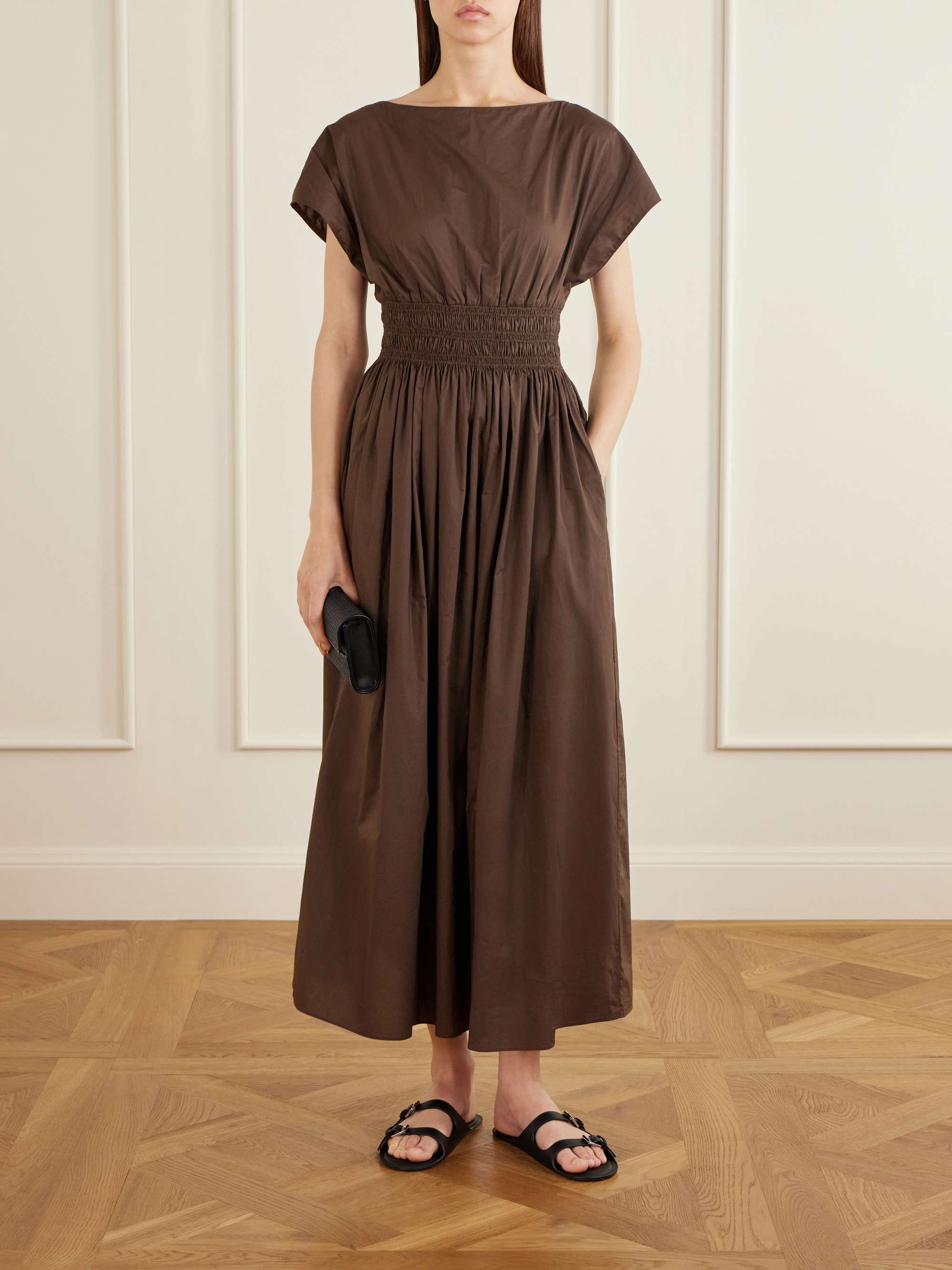 Shirred Organic Cotton-Poplin Maxi Dress