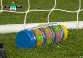 Jordan Pickford's water bottle during Everton's 2-2 draw with Leicester City