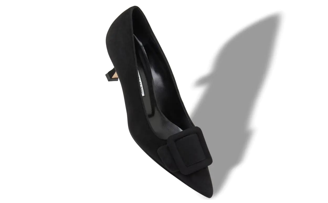 Manolo Blahnik MAYSALEPUMP 50 Black Suede Buckle Detail Pumps