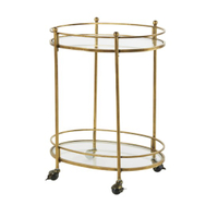 Aged-Effect Brass Metal and Glass Serving Trolley