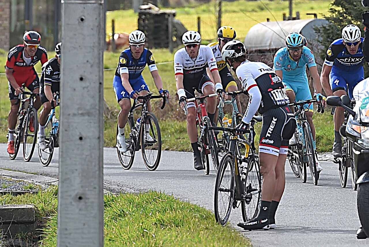 Fabian Cancellara (Trek-Segafredo) with an ill-timed mechanical in E3 Harelbeke