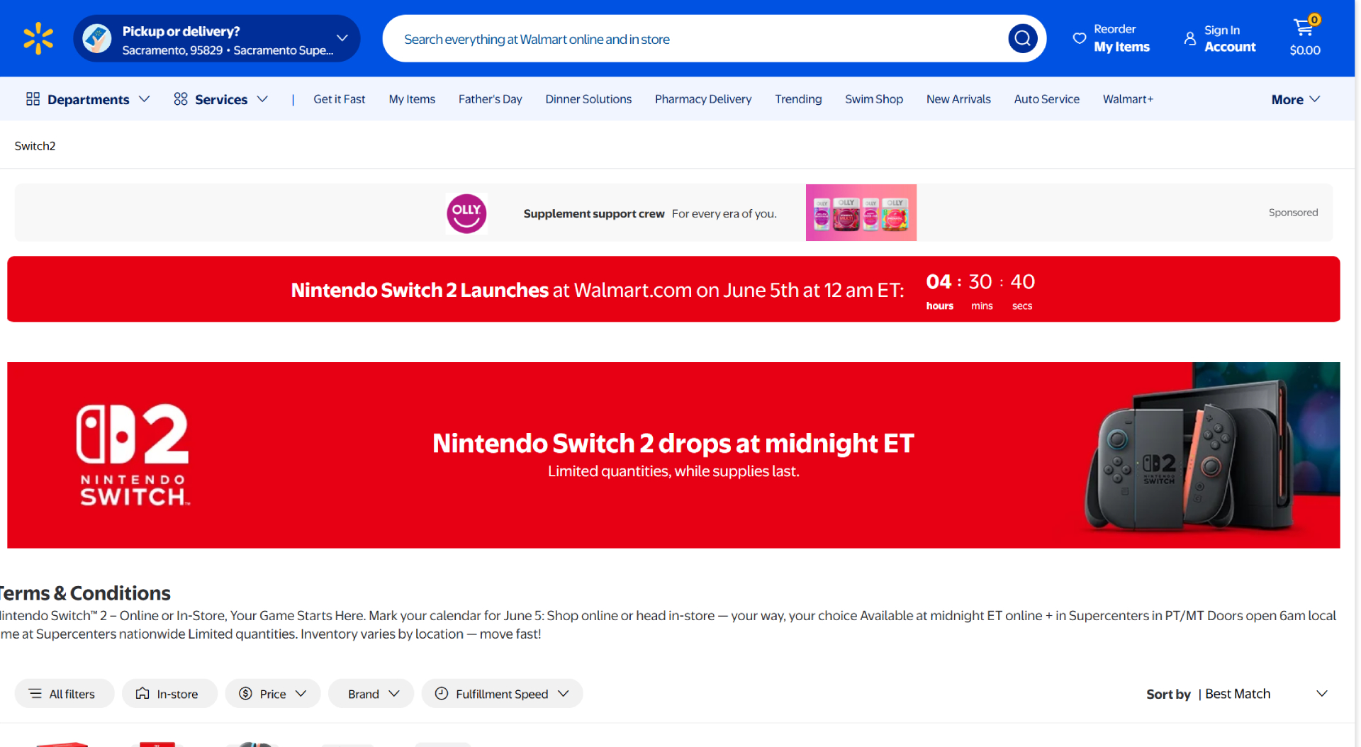 Walmart Nintendo Switch 2 Countdown timer for release