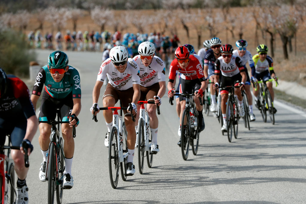 CHICLANA DE SEGURA SPAIN FEBRUARY 20 LR Benoit Cosnefroy of France and Stan Dewulf of Belgium and Ag2R Citroen Team compete during the 68th Vuelta A Andalucia Ruta Del Sol 2022 Stage 5 a 1644km stage from Huesa to Chiclana De Segura 870m 68RdS on February 20 2022 in Chiclana De Segura Spain Photo by Bas CzerwinskiGetty Images