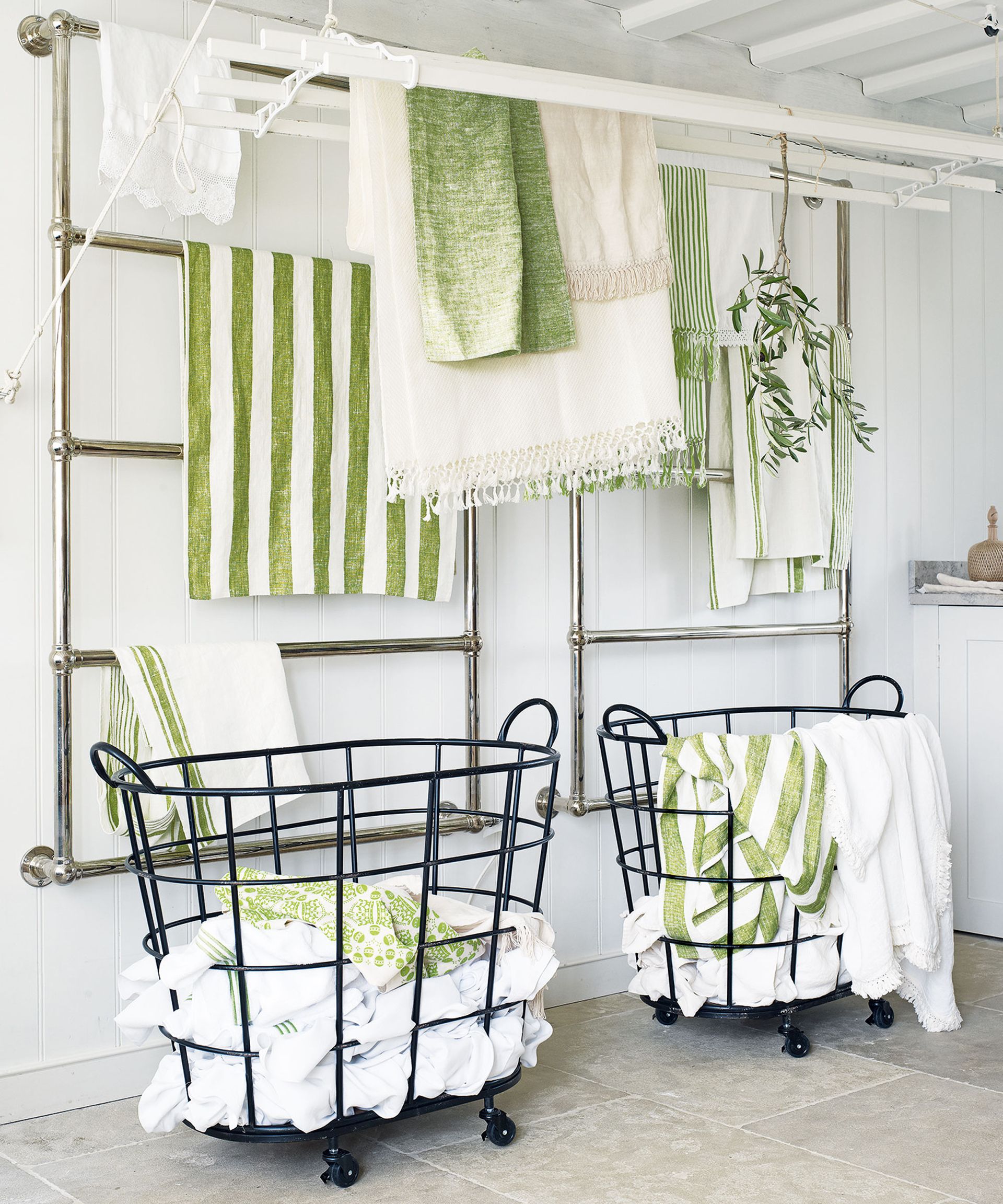 wire laundry baskets and industrial towel rails