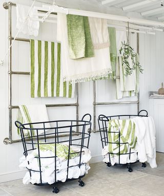 wire laundry baskets and industrial towel rails
