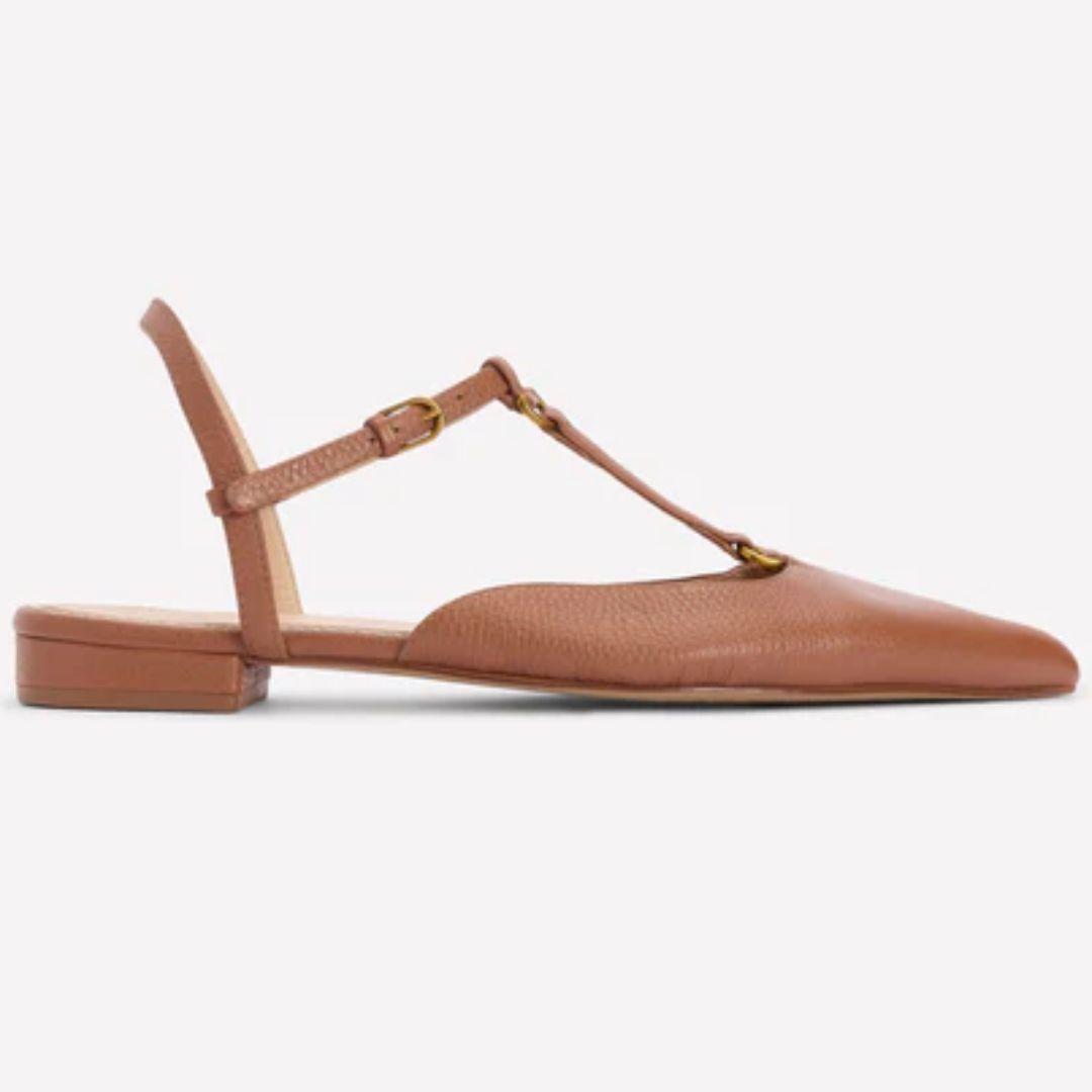 Boden Tan T-Bar Pointed Flats