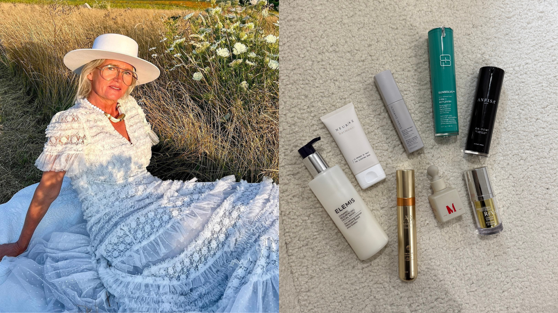 Photo collage of @msorrig and Jamie Schneider's favorite beauty products for glass skin