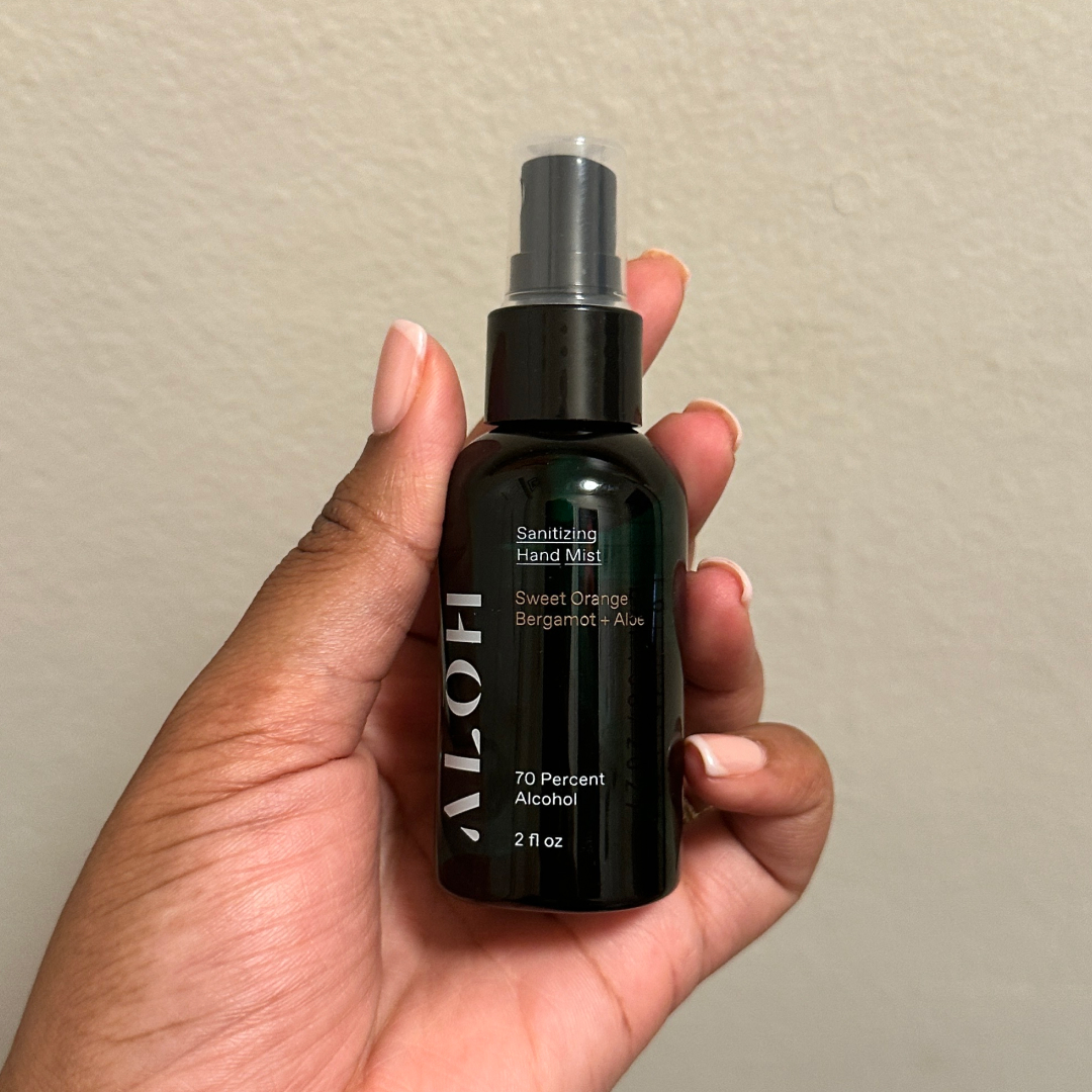 Ariel Baker testing the Al&amp;#333;h hand sanitizer