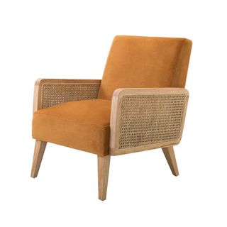 Rattan and Mustard upholstered armchair