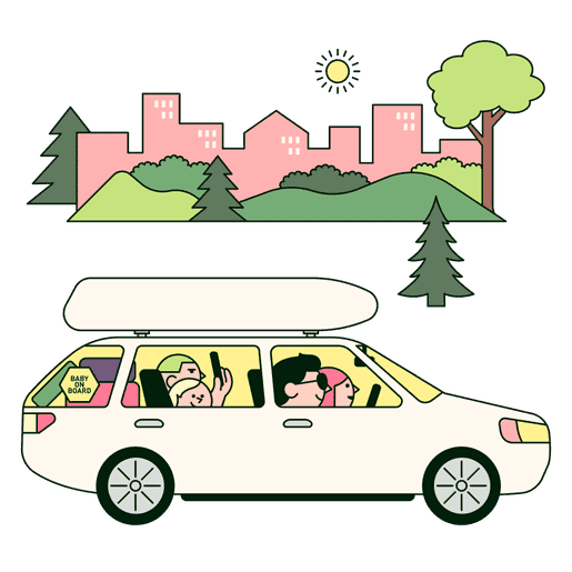Family in car with roofbox 