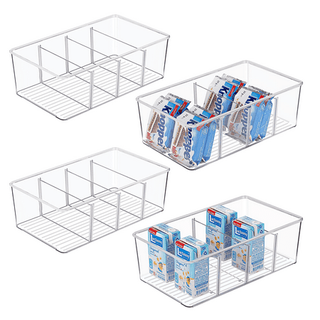 Clear acrylic storage bins, rectangular with four compartments