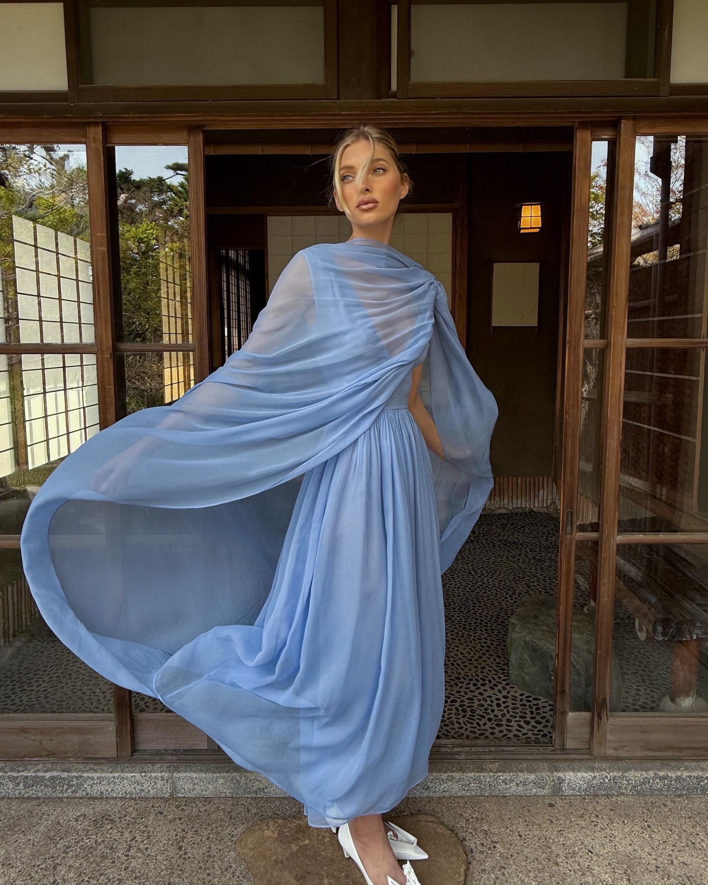 Celebrities wearing the chiffon cape trend