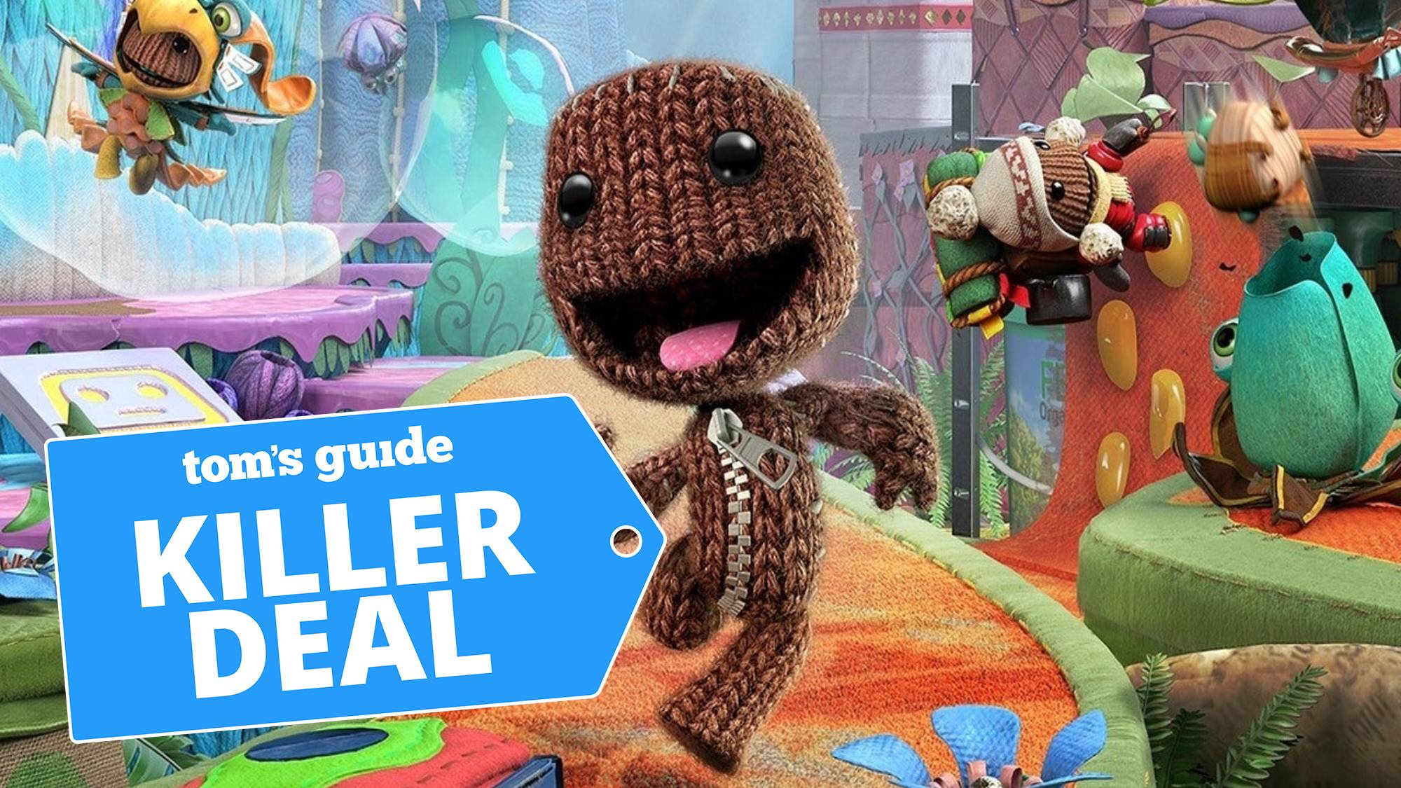 Sackboy A Big Adventure keyart with a deal tag